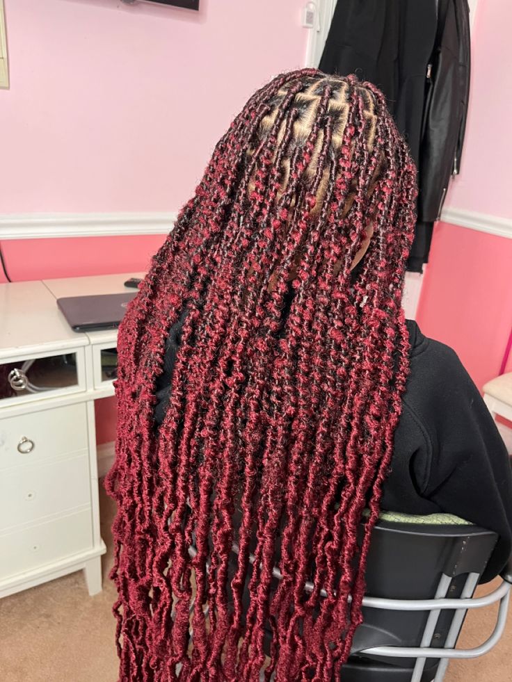 Distressed Soft Locs, Red Faux Locs, Soft Locs, Birthday Hairstyles, Faux Locs, 18th Birthday, Protective Styles, Locs, Dark Red