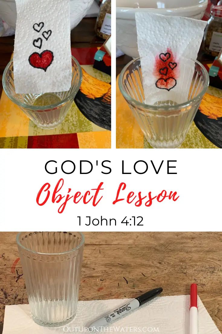 the words god's love object lesson written on napkins in front of a glass