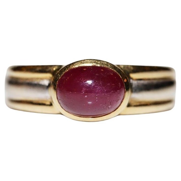 In very good condition. Total weight is 7.1 grams. Totally is ruby about 2 carat. Ring size is US 6. We can make any size. Box is not included. Please contact for any questions. Classic Yellow Gold Cabochon Ruby Ring, Classic Yellow Gold Ruby Cabochon Ring, Formal Ruby Signet Ring With Bezel Setting, Ruby Signet Ring With Bezel Setting For Formal Occasions, Yellow Gold Cabochon Ruby Ring, Formal Cabochon Ruby Ring, Classic Gold Ruby Cabochon Ring, Classic Gold Ruby Ring With Cabochon, Formal Cabochon Domed Ruby Ring