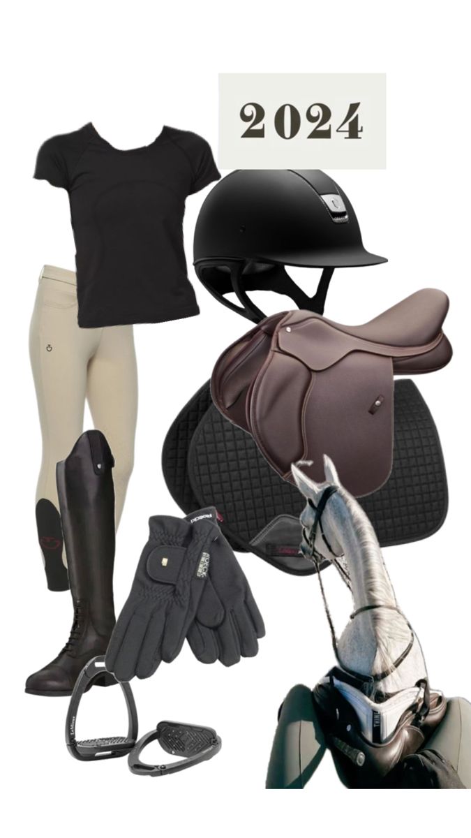 horse riding gear including boots, gloves and saddles for the rider's dressage