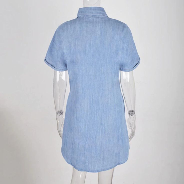 Light Blue Patchwork Pockets Buttons V-neck Fashion Jeans Denim Mini Dress JKP2977 Short Sleeve Denim Dress, Maxi Vestidos, Short Sleeve Denim, Blue Denim Shirt, Retro Jeans, Fashion Jeans, Denim Shirt Dress, Denim Mini Dress, Dresses 2024