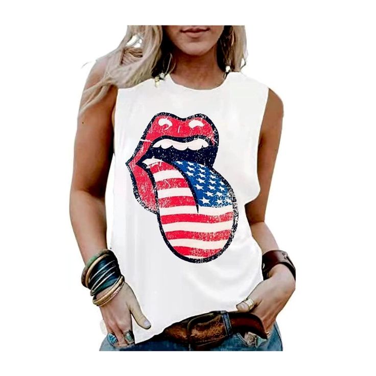 New! Women’s Usa Love Kiss American Flag Red White And Blue Forth 4th Of July Shirt Top Size S-Xl Details: - Sleeveless - Fourth Of July Merica Patriotic American Flag Ladies Shirt Sleeveless Graphic Print Top For 4th Of July, Sleeveless Cotton Top With Flag Print, Sleeveless Flag Print Summer Top, Sleeveless Summer Top With Flag Print, Casual 4th Of July Graphic Tank Top, Casual 4th Of July Tank Top With Letter Print, Casual 4th Of July Graphic Print Tank Top, Casual Graphic Print Tank Top For 4th Of July, Patriotic Sleeveless Tops For Spring