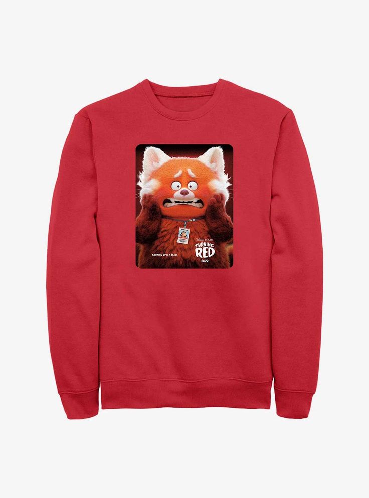 Disney Pixar Turning Red Panda Poster Sweatshirt Red Sweatshirt For Fan Merchandise, Fall Season, Red Sweatshirt For Fan Merchandise In Fall, Red Sweatshirt For Fall Fan Merchandise, University Red Fleece Crew Neck Sweatshirt, University Red Crew Neck Fleece Sweatshirt, Red Crew Neck Sweatshirt For Fan Merchandise, Red Crew Neck Sweatshirt For Fans, Red Fleece Fan Apparel Sweatshirt, Red Sweatshirt For Fan Gear In Winter