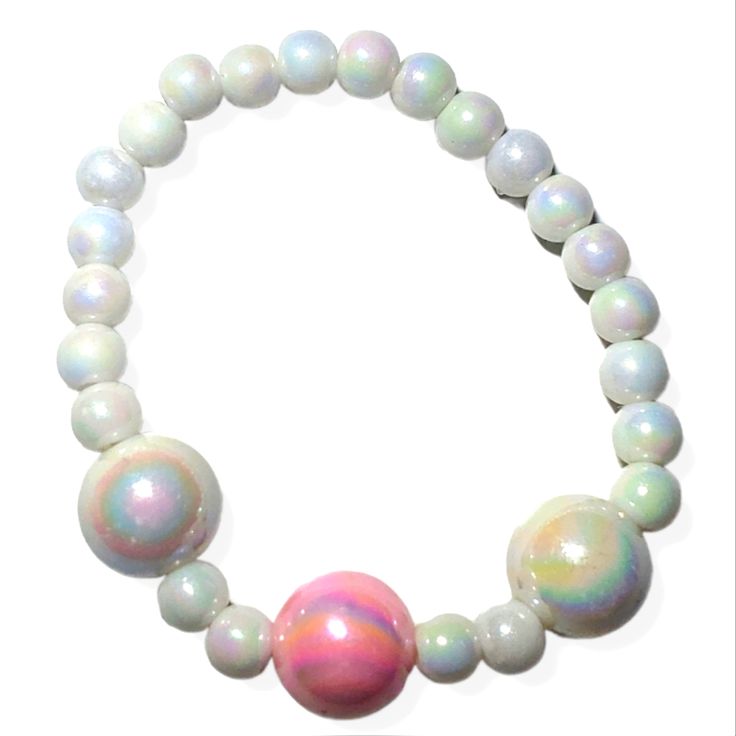 New White Pink Girls Beaded Bracelet Inventory #X5 Trendy White 8mm Beads, Trendy White Jewelry With Large Beads, Trendy White Bracelet With Large Beads, White Crystal Bracelet With Colorful Round Beads, Adjustable Pearl White Stretch Bracelet With Round Beads, Casual White Crystal Bracelet With Colorful Beads, Hypoallergenic Pearl White Beaded Bracelets, Trendy White Round Pearl Bracelet, Baby Gold Rings