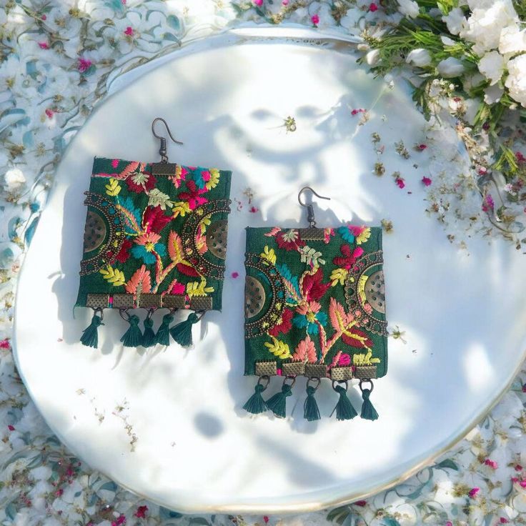 Persian embroidered earnings Baluchi earrings handmade Persian Fabric, Earrings Fabric, Special Gifts For Her, Art Earrings, Handmade Lighting, Jewelry Brand, Dangling Earrings, Fabric Jewelry, Jewelry Branding