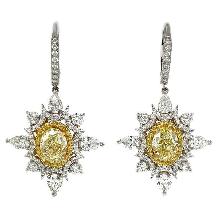 Light Yellow Diamond, Drop Diamond Earrings, Yellow Diamond Earring, Fancy Light, Yellow Diamonds, Fancy Lights, Diamond Supply, Gold Diamond Earrings, Diamond Drop Earrings