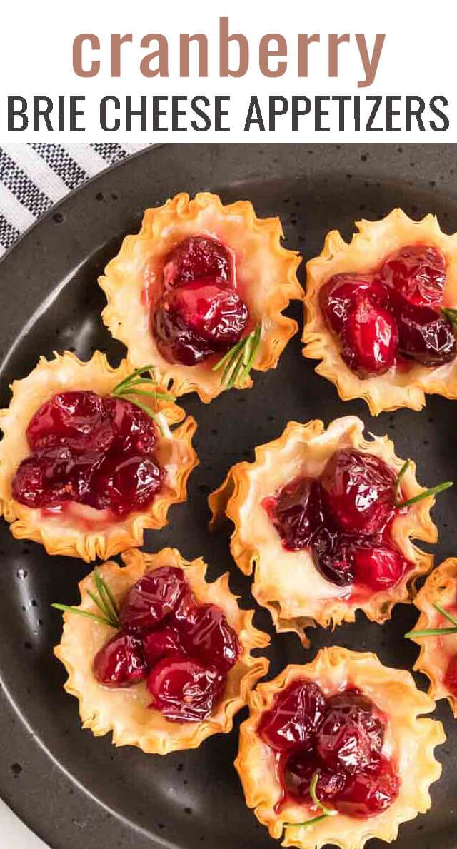 cranberry brie cheese appetizers on a plate with text overlay