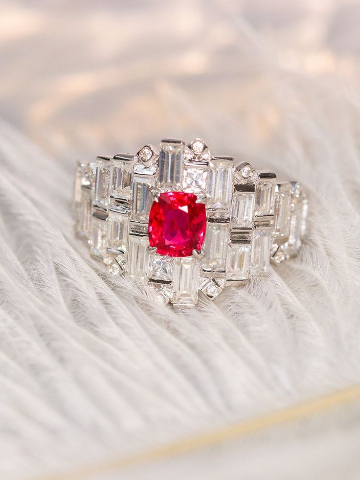 *Condition: Brand new *Center Stone: Natural Peach Red Spinel from Burma, Cushion Cut, 0.61ct *Side stones: Natural white diamond round-cut (VS1 clarity and F color) Natural white sapphire baguette-cut *Ring size: 4.05g (depend on the ring size) *Metal Purity: Can be select Each piece is made-to-order with care and special attention to detail. all items are made with conflict-free diamonds and gems. Size: made to order The item will be gift wrapped and shipped. ---------------------------------- Red Diamond Ring With Baguette Cut, Red Cluster Ring With Brilliant Cut For Promise, Red Brilliant Cut Cluster Ring For Promise, Red Diamond Ring With Rose Cut Lab-created Ruby, Luxury Red Ruby Cluster Ring, Heirloom Style Red Ruby Ring With Brilliant Cut, Red Diamond Cluster Ring With Rose Cut, Red Diamond Rings With Rose Cut, Red Ruby Cluster Ring With Center Stone