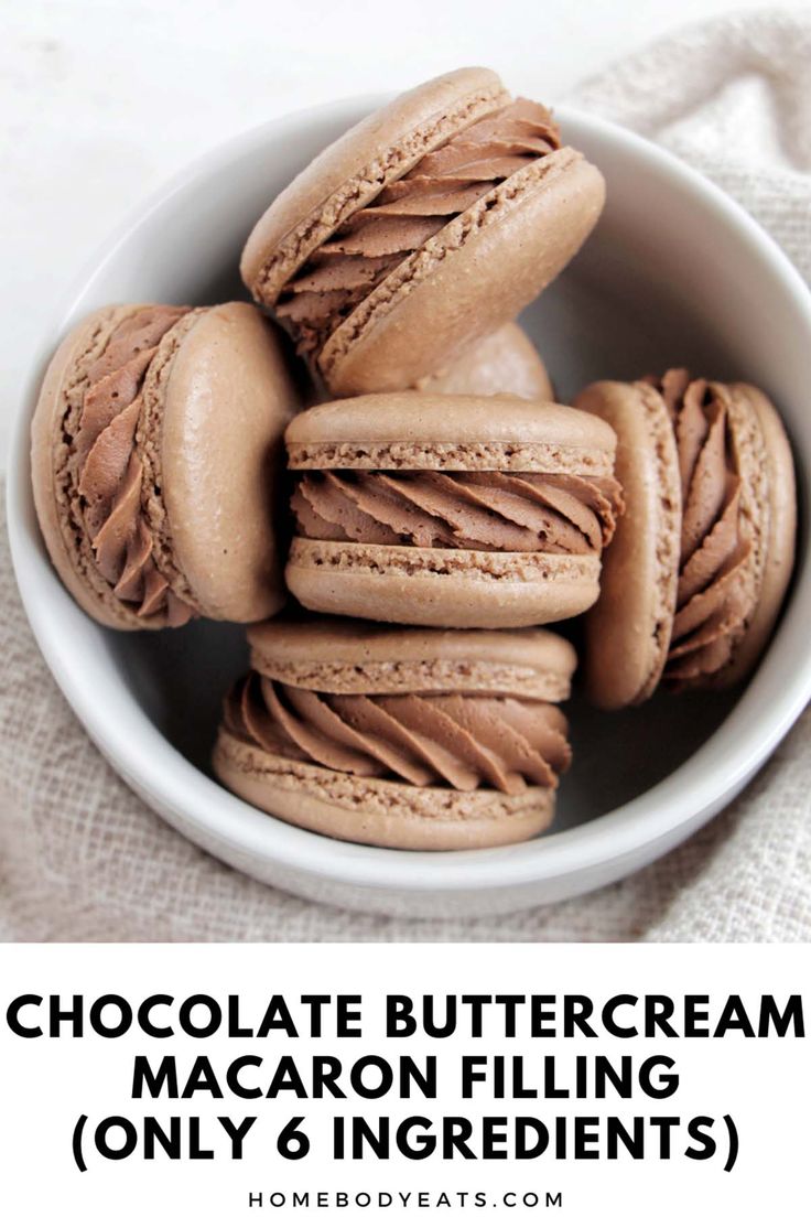 chocolate buttercream macaron filling only 6 ingredients in a bowl with text overlay