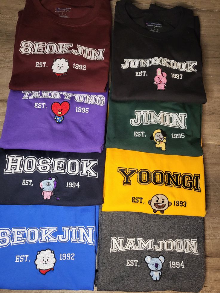 BTS/BT21 name, and BT21 character embroidered on 100% cotton Champion T-shirt College Fan Apparel T-shirt With Embroidered Graphics, Fan Apparel T-shirt With Embroidered Graphics And Crew Neck, Fan Apparel T-shirt With Embroidered Graphics, Fan Apparel Cotton T-shirt With Embroidered Graphics, Cotton College T-shirt With Embroidered Graphics, Cotton T-shirt With Letter Embroidery For College, Streetwear T-shirt With Letter Embroidery And Crew Neck, Letter Embroidery Crew Neck T-shirt For Streetwear, Sporty T-shirt With Embroidered Text For College