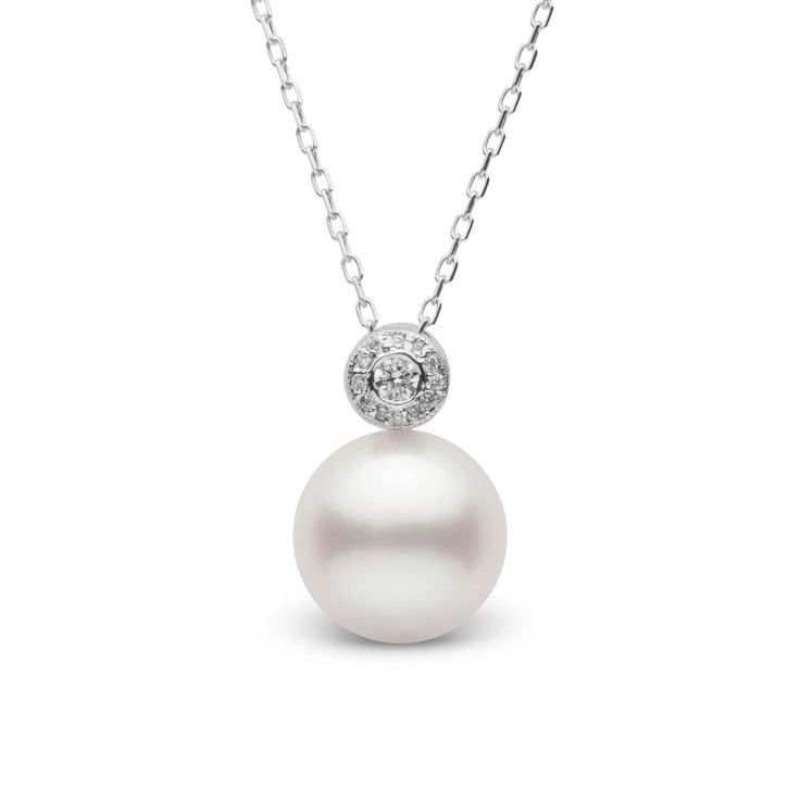 You will look radiant wearing this Aura Collection white freshadama pearl and diamond pendant. The VS1-G quality center diamond is surrounded by a glowing aura of smaller diamonds. The pendant has a total diamond weight of 0.07 carats, and the impressively large white freshadama pearl is gem quality. The pendant is perfect for any occasion and will look great on you! Freshadama pearls are selected from the highest .01% of the freshwater pearl harvest each year. Nearly 10,000 pearls have to be so Luxury Diamond White Jewelry With Pearl Pendant, Luxury Pearl White Necklace With Round Pendant, Luxury White Pearl Necklace With Teardrop Pendant, Luxury White Teardrop Pendant Jewelry, Luxury White Round Pendant Pearl Necklace, Luxury White Pearl Round Pendant Necklace, Glowing Aura, Vs1 Diamond, Golden South Sea Pearls