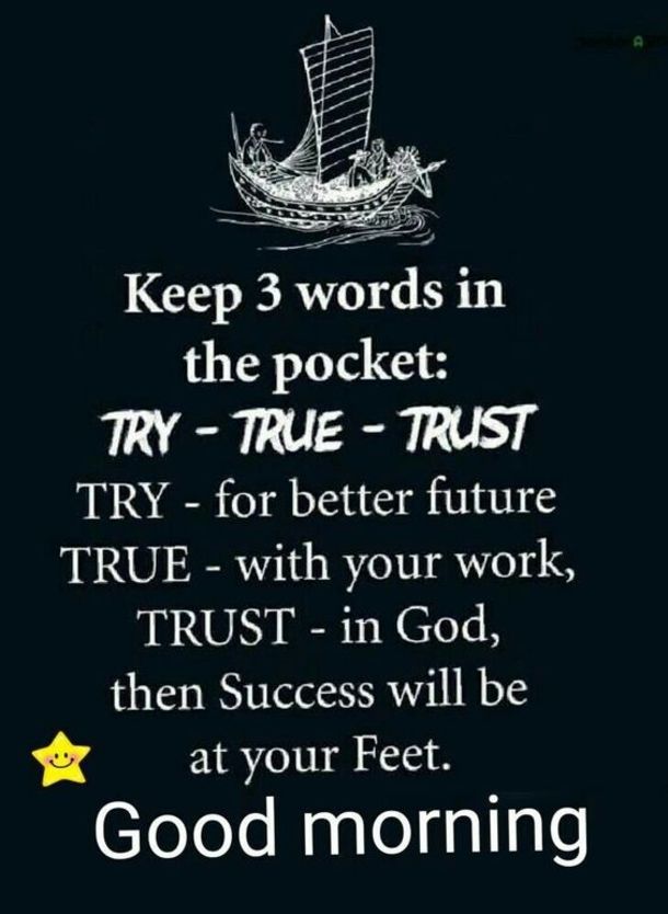 a black and white photo with the words keep 3 words in the pocket try true trust try