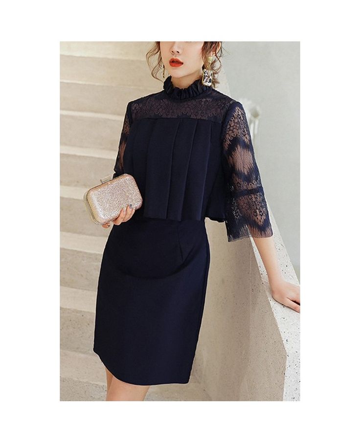 Buy navy blue summer cocktail wedding party dress with lace sleeves at cheap price online. Free stable shipping and pro custom service since 2009. Elegant Fitted Chiffon Lace Dress, Elegant Lace Dress For Banquets, Elegant Lace Trim Dress For Banquet, Elegant Blue Lace Dress, Elegant Half Sleeve Dresses For Banquets, Elegant Chiffon Dress With Lace Patchwork, Elegant Chiffon Lace Dress For Party, Elegant Half Sleeve Chiffon Dresses, Elegant Summer Lace Dress In Chiffon