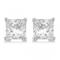 Square Diamond Stud Earrings Basket Setting In Platinum - DY7 Classic White Princess Cut Earrings, White Diamond Asscher-cut Earrings, White Asscher Cut Diamond Earrings With Accents, White Diamond Earrings With Asscher Cut And Accents, White Diamond Earrings With Diamond Accents In Asscher Cut, Diamond White Asscher Cut Earrings With Brilliant Facets, Formal White Princess Cut Diamond Earrings, White Gold Asscher Cut Diamond Earrings, Gia Certified Asscher Cut Diamond Earrings For Formal Occasions