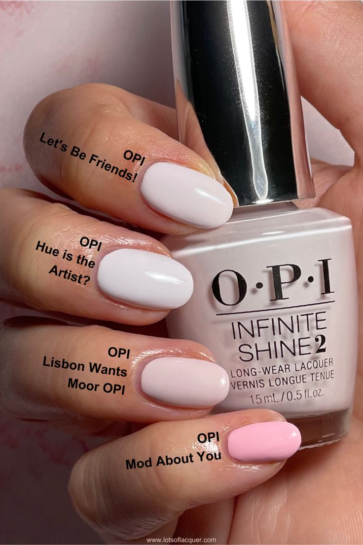 Opi No Strings Attached Gel, Hue The Artist Opi, Opi Gel Polish Lets Be Friends, Opi Cool Tones, Opi Pink White Nail Color, Let’s Be Friends Nail Color, Hue Is The Artist Opi Gel, Opi Creamy White, Mod About You Pastel Gel