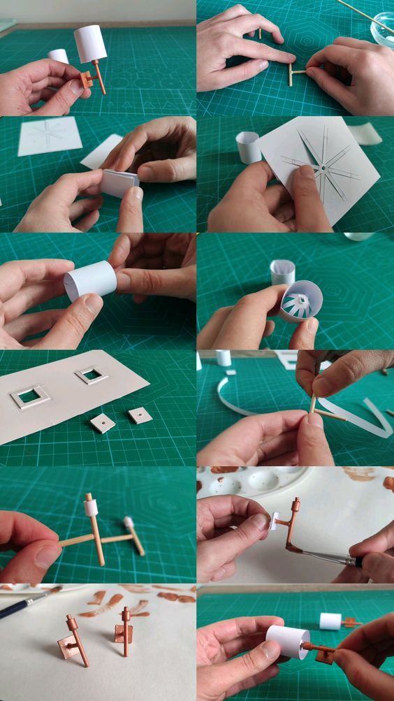 there are many different pictures of someone making something out of paper and glue on the table