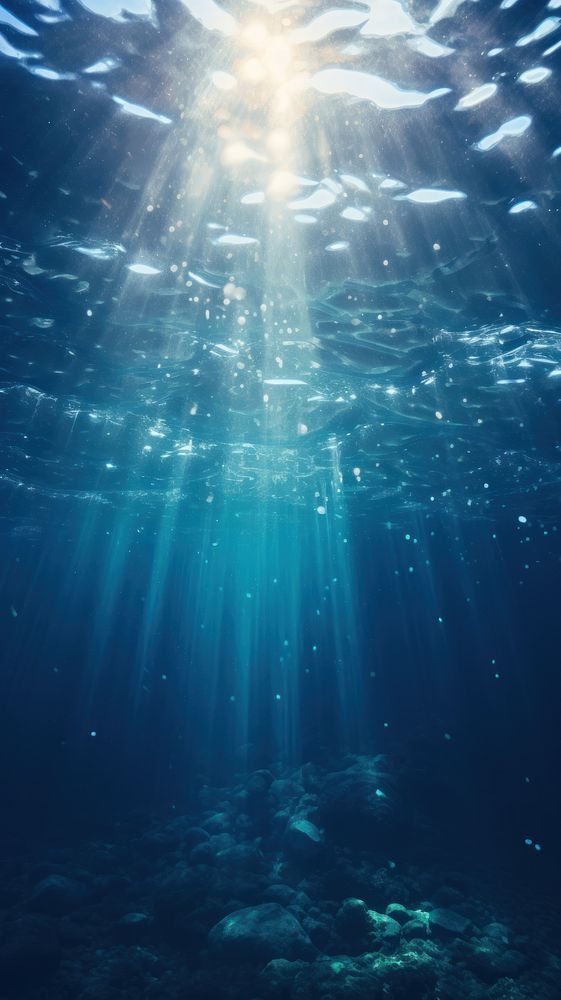 Underwater sunlight sea outdoors. | premium image by rawpixel.com Moon Under The Sea, Underwater Graphic Design, Open Ocean Underwater, Ocean Background Underwater, Under Water Aesthetic, Underwater Sunlight, Under The Sea Aesthetic, Deep Sea Painting, Underwater Reference