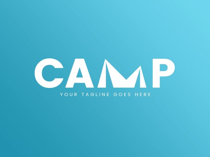 the word camp is written in white on a blue background