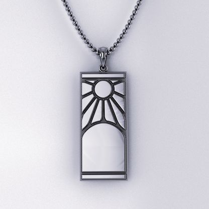 Hanafuda Pendant Symbolic White Gold Jewelry With Oxidized Finish, Spiritual White Gold Jewelry With Box Chain, Timeless Oxidized Silver Jewelry, White Gold Sterling Silver Rectangular Pendant, Silver Etched Rectangular Pendant Jewelry, Tarnish Resistant Silver Rectangular Pendant Jewelry, Silver Tarnish Resistant Rectangular Pendant Jewelry, Silver Tarnish-resistant Rectangular Pendant Jewelry, Elegant Sterling Silver Jewelry In Gunmetal