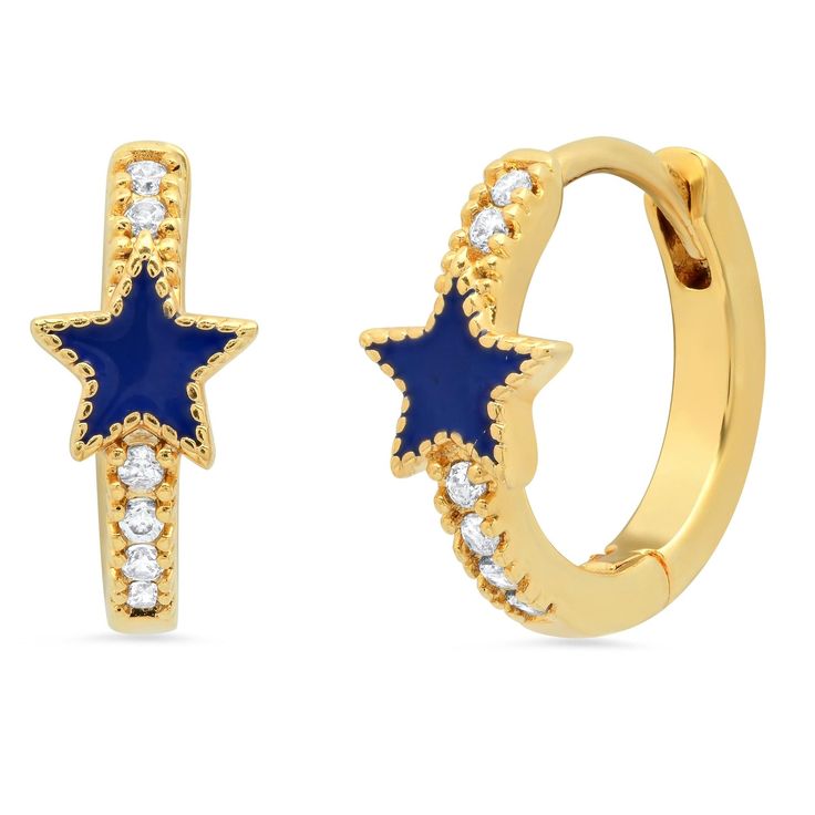 TAI JEWELRY | Pave CZ Gold Huggie with Enamel Star | Earrings | Preppy Jewelry, Ear Stack, Jewelry Accessories Ideas, Dope Jewelry, Jewelry Essentials, Stacked Jewelry, Jewelry Lookbook, Girly Jewelry, Jewelry Inspo