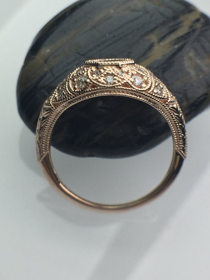 Elegant 14k Rose Gold Diamond Ring With Bezel Setting, Classic 14k Rose Gold Ring With Bezel Setting, Rose Gold Diamond Engraved Ring, Rose Gold Engraved Diamond Ring, Elegant Rose Gold Engraved Ring, Rose Gold Diamond Ring With Intricate Design, Intricate Rose Gold Round Diamond Ring, Rose Gold Rings With Intricate Design, Intricate Rose Gold Diamond Ring