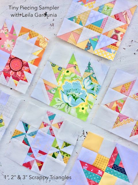 four different types of quilts are arranged on top of each other, with the words tiny piecing sample written below