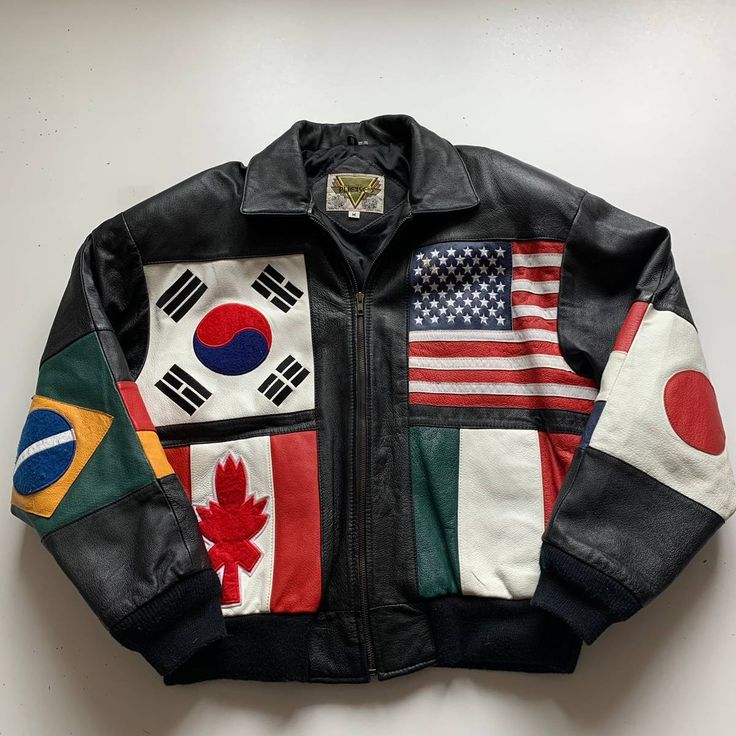 Patch Jacket Ideas, Baseball Jacket Outfit, Vintage Racing Jacket, Designer Leather Jackets, International Flags, 90s Jacket, Street Fashion Men Streetwear, Guys Clothing Styles, Men's Outerwear