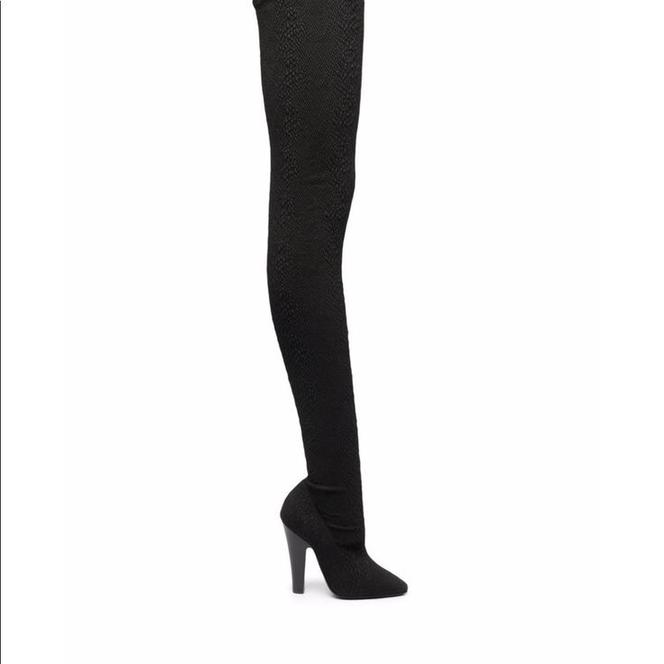 Yves Saint Laurent Thigh Boots With A Cloche Effect. Never Been Worn Before. Luxury Knee-high Boots For Evening, Luxury Evening Knee-high Boots, Elegant Over-the-knee Boots For Night Out, Fitted Thigh High Platform Boots For Evening, Evening Thigh High Fitted Platform Boots, Elegant Over The Knee Legwear For Night Out, Elegant Over-the-knee Legwear For Night Out, Designer Knee-high Boots With Pointed Toe For Night Out, Luxury Over-the-knee Heeled Boots