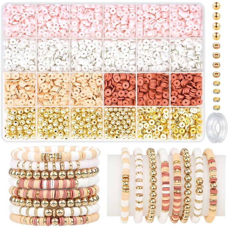 PRICES MAY VARY. Fashionably Chic: Elevate your style with our fashionable clay beads bracelet making kit. Carefully curated with four stunning colors and adorned with golden beads. Create trendy accessories that reflect your unique sense of fashion. Safe Material: Crafted with safety and comfort in mind, our clay beads and golden beads are made from high-quality, non-toxic materials. Wear your creations with confidence, knowing they are both safe and stylish. Various Uses: Unleash your creativi Phone Chains, Crafts Birthday, Beads For Bracelets, Bracelet Making Kit, Bracelet Organizer, Pant Chains, Bracelet Kit, Golden Beads, Jewelry Making Kit