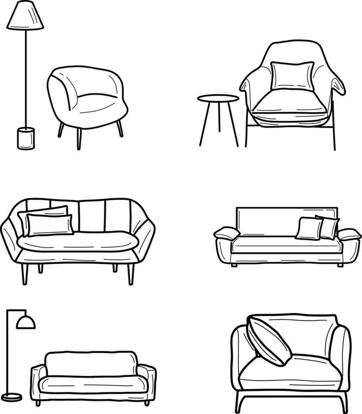 Handdraw doodle of sofa in the livingroom Cartoon Furniture Drawing, Sofa Design Sketch, Cartoon Room Drawing, Sofa Drawing Easy, Sofa Illustration Drawings, Sofa Illustration Vector, Couch Drawing Easy, How To Draw A Sofa, Sofa Drawing Sketch