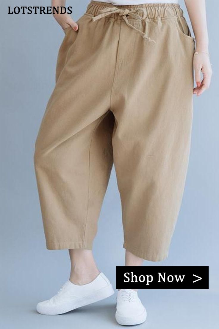 Loose Khaki Women Harem Cotton Summer Trousers Baggy Straight Leg Beach Pants, Casual Non-stretch High Waist Capris, Casual Stretch Beige Capris, Baggy Wide Leg Pants For Beach, Casual High Waist Non-stretch Capris, Beach Khaki Cotton Pants, Khaki Cotton Beach Pants, Stretch Beige Harem Pants For Spring, Casual Beige Cotton Capris