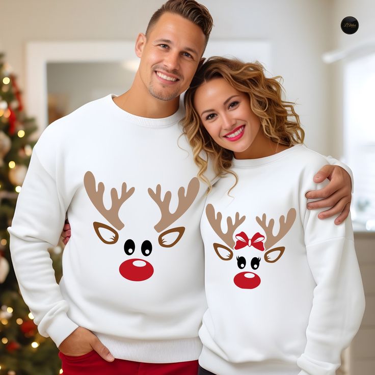 Couple Matching Reindeer Sweatshirts, Cute Christmas Sweaters, Xmas Gift Set, Gifts For Him Christmas, Reindeer Sweaters For Couples Gift. Cute Christmas Gifts for Family, Friends or Co-Workers. This Christmas be Marry and Bright! ❗️❗️❗️Please be aware that the Sweatshirt is a Unisex Cut and may be oversized. Please check the size charts from the pictures to measure yourself just to be sure you will receive a good sized item. For Woman sizes I suggest to size down. Please note that we are shipping from more Partners when we run out of stock, so you may be receiving orders from another countries, the quality and the prices are there same, unfortunately Etsy doesn't let us to put on the listing more places from wich we send our orders. Note: This is not a set. The price shown is for one shir Cute Christmas Gifts For Family, Sweaters For Couples, Cute Christmas Sweaters, Sweatshirts Cute, Christmas Gifts For Family, Gifts For Him Christmas, Cute Christmas Sweater, Reindeer Sweater, Cute Christmas Gifts