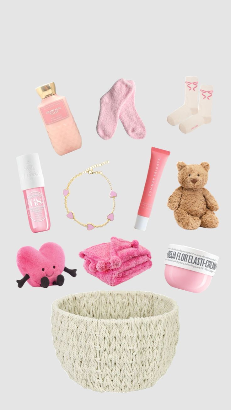 bae basket (pink edition!) 🎀 #pink #valentine #valentinesday #valentines #basket #bae #babe #baebasket #babebasket #love #white #heart #hearts Valentines Basket, Pink Gift Basket, Cute Best Friend Gifts, Girly Christmas Gifts, Valentines Day Baskets, Valentine Gift Baskets, Best Gift Baskets, Valentine Baskets, Birthday Presents For Friends