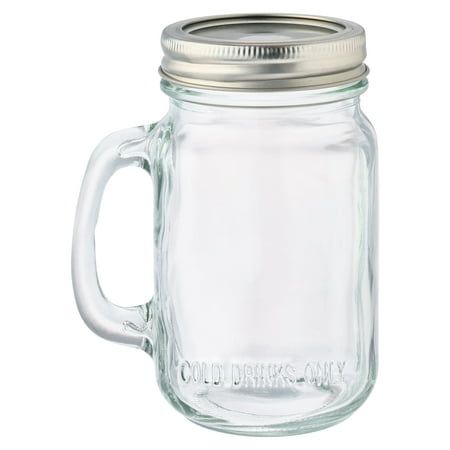 a glass mason jar with a metal lid