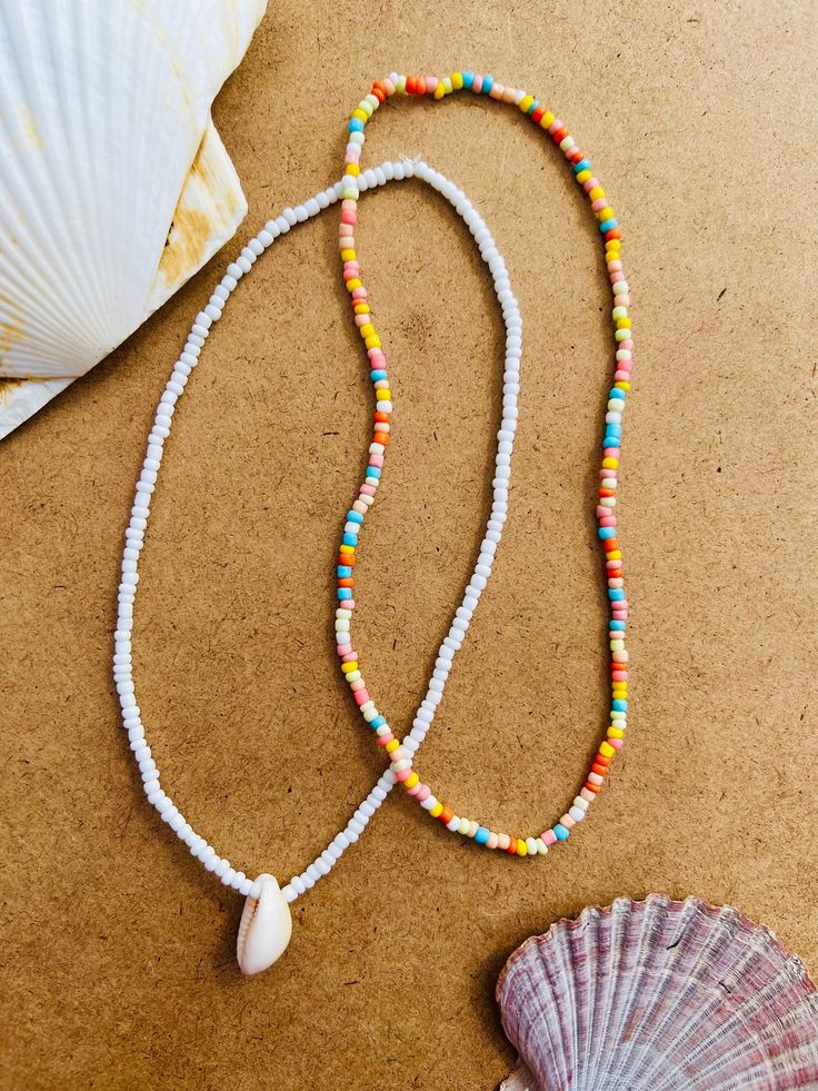 Cute necklaces that are even waterproof that would look great at the beach! Perfect for summer! Sea Shell Necklaces, Cute Necklaces, Seashell Necklace, Cute Necklace, Beaded Necklaces, Shell Necklaces, Sea Shell, Clay Beads, At The Beach