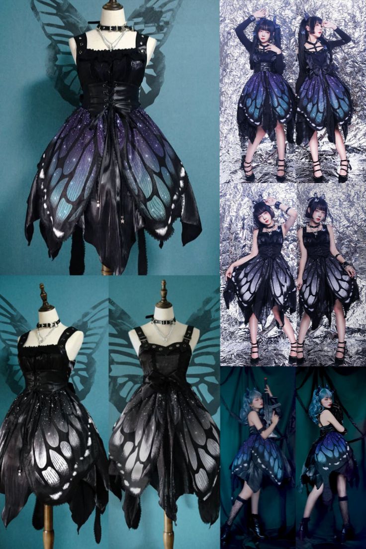 【-The Butterfly of the Night-】 #GothicLolita JSK  ◆ Only 8 Dresses Left (Size M Has Been Sold OUT! Only Size S and Size L Left)! >>> https://lolitawardrobe.com/the-butterfly-of-the-night-gothic-lolita-jsk-high-waist-version_p5814.html Butterfly Outfit Aesthetic, Mode Harajuku, Brunette Girls, Gothic Party, Gothic Mode, Butterfly Costume, Casual Cosplay, Fantasy Costumes, Butterfly Dress