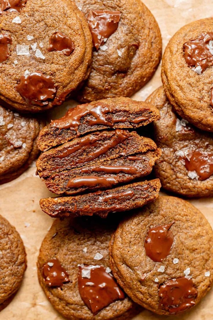 chocolate chip cookies with sea salt on top