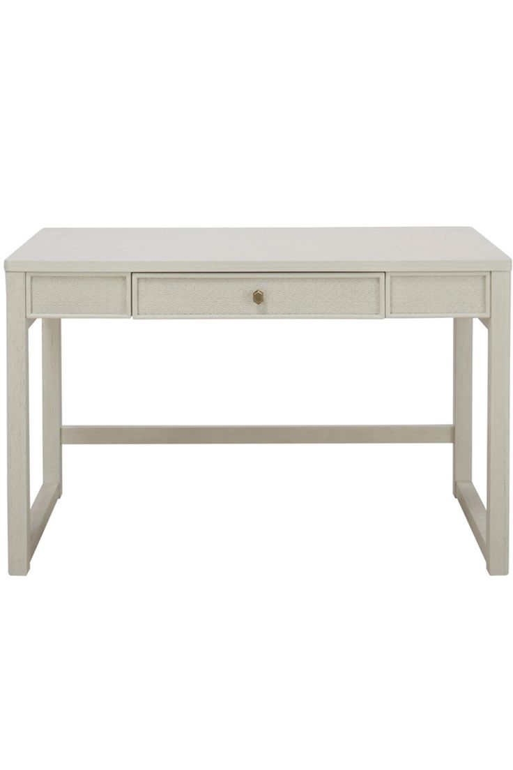 a white desk with two drawers on top and one drawer at the bottom, against a white background