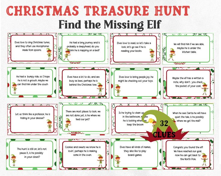 christmas treasure hunt for kids to find the missing elf