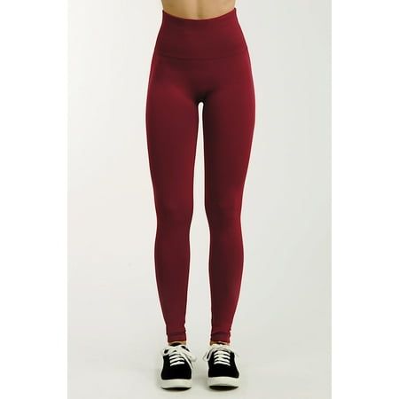 WOMEN'S ACTIVE ESSENTIALS. Not your ordinary high-waist leggings. This flattering, rib-reinforced extra-wide waistband legging provides maximum support and slimming effect around the waist while keeping everything else light and slim. Available in a variety of colors. Size: One Size.  Color: Red.  Gender: female.  Age Group: adult.  Pattern: solid. Maroon Leggings, Burgundy Leggings, Bottom Workout, Relax Pants, Red Leggings, White Charcoal, Red Outfit, Active Women, Wide Waistband