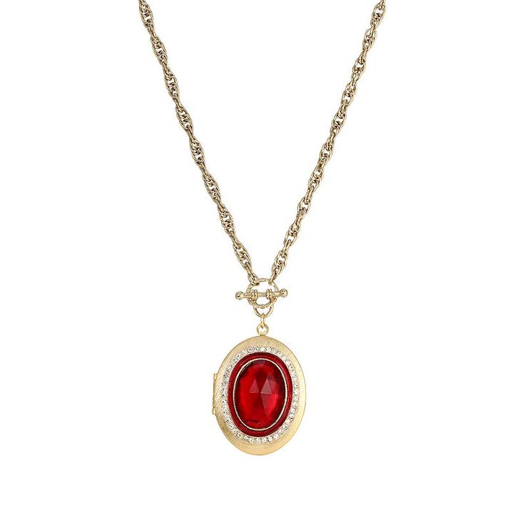 This 1928 Gold Tone Red Stone and Simulated Crystal Accent Oval Locket Necklace is beautifully vintage-inspired. This 1928 Gold Tone Red Stone and Simulated Crystal Accent Oval Locket Necklace is beautifully vintage-inspired. NECKLACE FEATURES Pendant length: 2.5 in. Chain length: 30 in. Clasp: lobster-claw Metal: alloy Plating: gold tone Finish: polished Material: acrylic Size: One Size. Gender: female. Age Group: adult. Red Locket Necklace For Formal Occasions, Classic Red Oval Pendant Necklace, Vintage Red Locket Necklace, Red Vintage Locket Necklace, Vintage Oval Red Jewelry, Antique Red Locket Necklace, Red Vintage Oval Pendant Necklace, Red Oval Pendant Necklace With Polished Finish, Red Oval Pendant Vintage Necklace