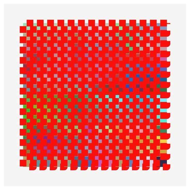 an abstract red and green pattern with squares on the bottom, in shades of blue