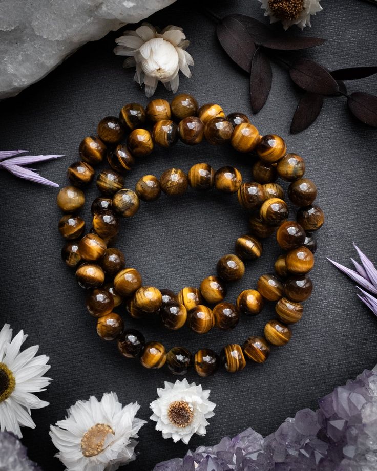 Tiger's Eye Round Bead Bracelet 8mm - The Healing Pear Gemstones Meaning, Eye Round, Ring Bracelet Chain, Tiger Eye Bracelet, Solar Plexus Chakra, Men's Bracelet, Crystal Meanings, Eye Bracelet, Mini Heart