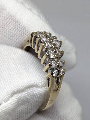 ad eBay - Elevate your jewelry collection with this stunning 14k yellow gold ring from Paul Winston Jewelry. Featuring a double row of 14 natural round-cut diamonds with a total carat weight of 1/2ctw, this ring is perfect for any occasion, including engagement, wedding, anniversary, Valentine's Day, and Mother's Day. The band width ranges from 6mm-2mm and the ring size is 6. The prong setting style enhances the beauty of the white/colorless diamonds, which are eye clean and have a clarity… Formal 14k White Gold Stackable Rings, Formal 14k White Gold Rings With Vs Clarity, Formal Hallmarked Stackable Rings, Cluster White Gold Diamond Ring Stamped 14k, Vs Clarity Diamond Ring For Formal Occasions, Classic 14k Gold Cluster Diamond Ring, Classic Cluster Rings With Vs Clarity, White Gold Cluster Diamond Ring Stamped 14k, Stamped 14k Round Cut Diamond Ring