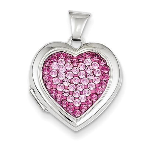 Silver Pink Crystal Heart Locket Silver Heart-shaped Crystal Jewelry, Pink Crystal Jewelry For Mother's Day, Pink Jewelry With Heart Charm, Pink Round Jewelry With Heart Charm, Personalized Pink Double Heart Jewelry, Personalized Double Heart Pink Jewelry, Pink Heart-shaped Rhinestone Jewelry, Pink Heart Pendant Jewelry, Pink Heart Locket Jewelry