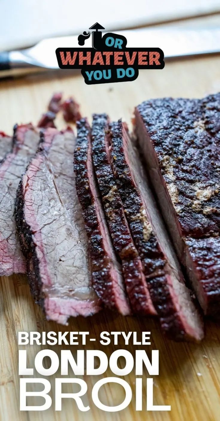 the brisket - style london broil is sliced up on a cutting board