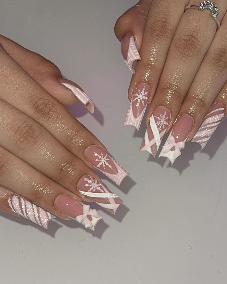 Acrylic Nails Christmas, Winter Nails Acrylic, Girly Acrylic Nails, Cute Acrylic Nail Designs, Dope Nail Designs, Nails Christmas, Really Cute Nails, Acrylic Nails Coffin Pink, Nail Idea