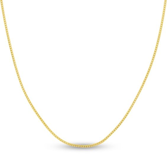 Fashioned in versatile 14K yellow gold, this 18-inch round Franco link chain is perfect for a bold layered look. The chain is approximately 1.5mm wide and secures in place with a lobster clasp. Yellow Gold Round Chain Necklace With Box Chain, Yellow Gold Curb Chain Necklace, Gold Credit Card, Jared The Galleria Of Jewelry, Necklace Clasps, Necklace Chain Lengths, Loose Stones, Layered Look, Necklace Designs