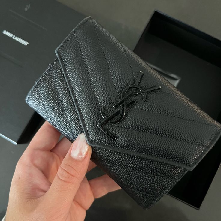 Authentic Saint Laurent Black Ysl Wallet. Good Condition. Only Used For About A Year. Comes With Authenticity Card And Original Box. Ysl Card Holder, Ysl Envelope Chain Wallet, Black Ysl Wallet, Ysl Wallet On Chain, Ysl Wallet, Black Card, Original Box, Yves Saint Laurent, Saint Laurent