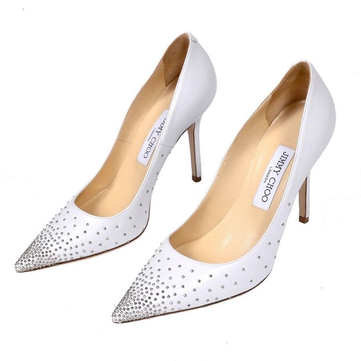 Women's Jimmy Choo Abel White Leather Shoes with Silver Studs Unworn Size 37.5 For Sale Elegant Formal Heels With Silver Studs, Luxury White Court Shoes For Wedding, Luxury White Wedding Court Shoes, Luxury White Heels With Reinforced Heel, Formal Round Toe Heels With Silver Studs, Formal Heels With Silver Studs And Round Toe, Luxury White Court Shoes With Round Toe, White Luxury Court Shoes With Round Toe, Formal Silver-studded Round Toe Heels